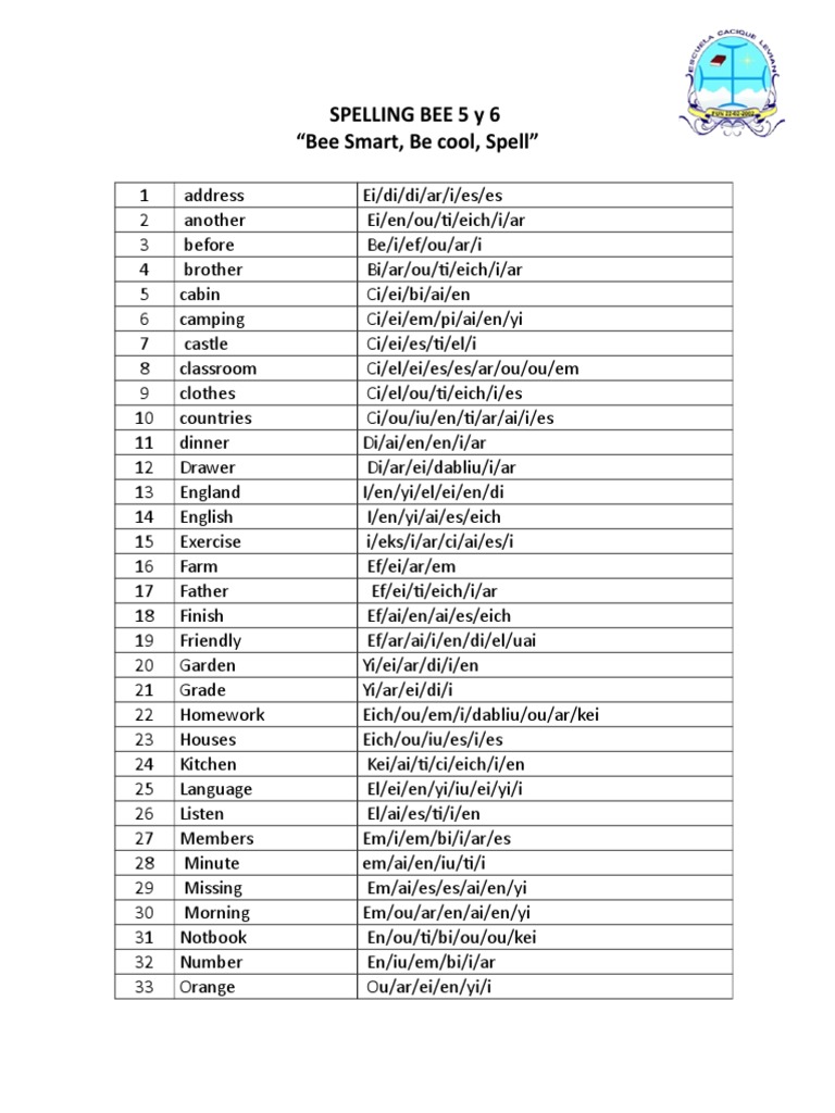 Spelling Bee With Spell 2018 5 Y 6 11 Doc