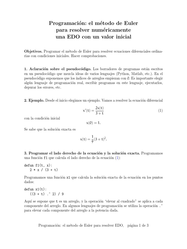 Método de Euler para EDO en Python | PDF | Lenguaje de programación ...
