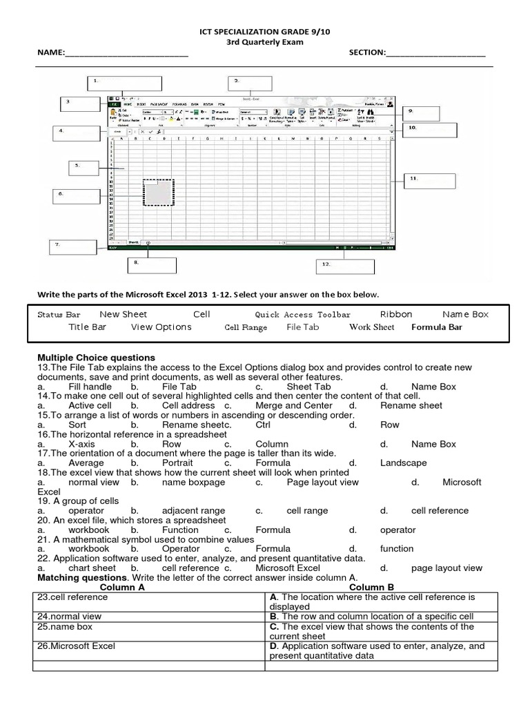 Grade 9 ICT Excel Exam Review | PDF | Spreadsheet | Microsoft Excel