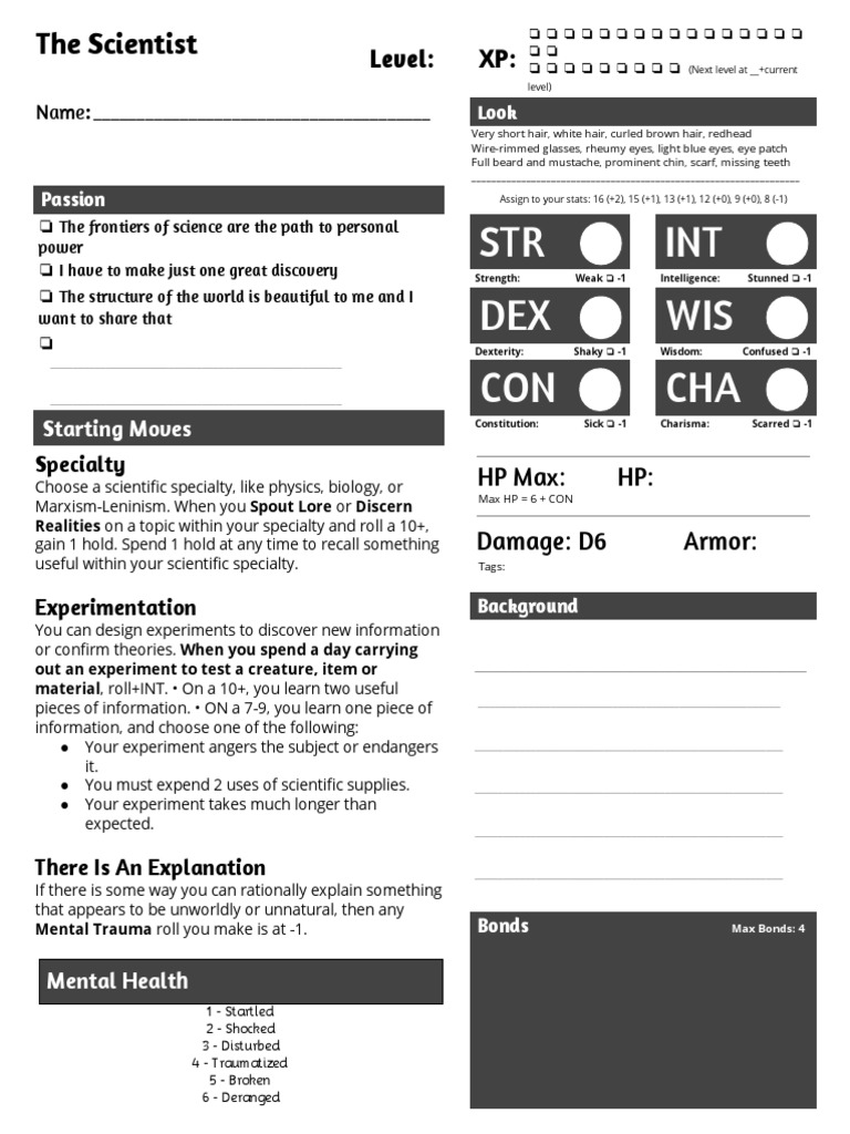 STR Int Dex Wis Con Cha : The Scientist | PDF | Experiment