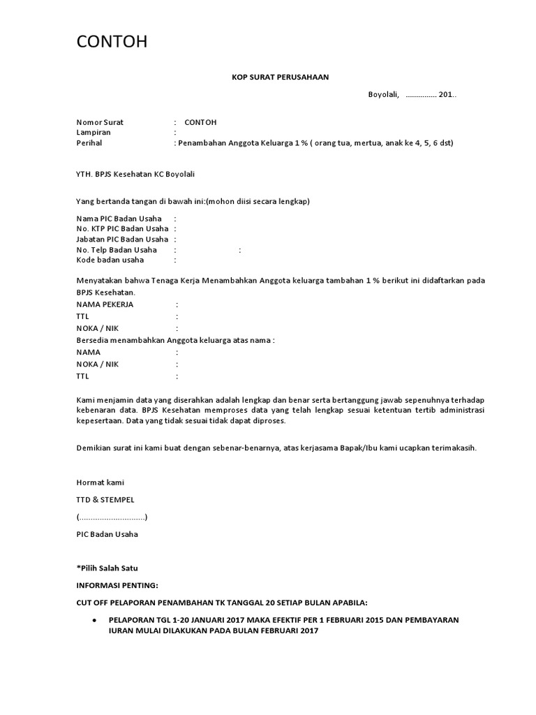 Contoh Surat Penambahan Anggota Keluarga 1 Ok Docx Peserta Penerima Bantuan Iuran Jaminan Kesehatan PBI JK adalah Peserta yang tergolong fakir miskin dan orang tidak mampu yang iurannya dibayarkan oleh Pemerintah.