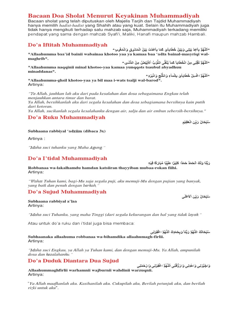 Bacaan Doa Sholat Menurut Keyakinan Muhammadiyah Do A Iftitah Muhammadiyah
