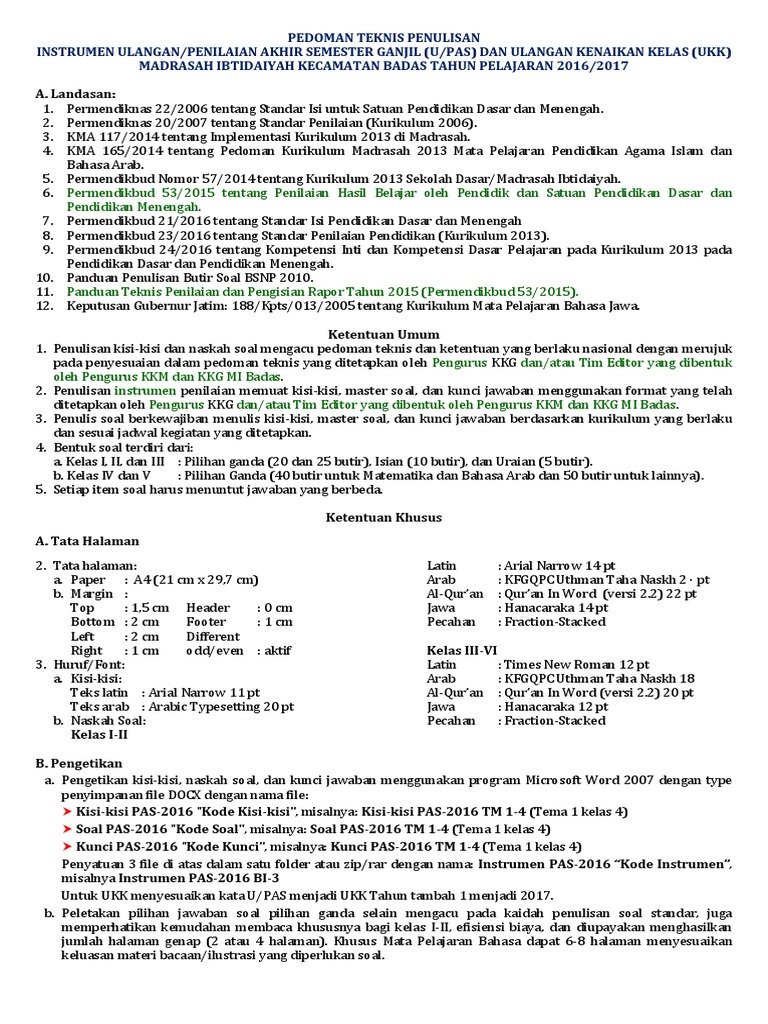 Domnis Penulisan Soal U Pas Ukk Kkg Kkm Mi Badas Tp 2016 2017