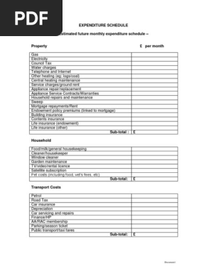 Schedule of Monthly Expenditure