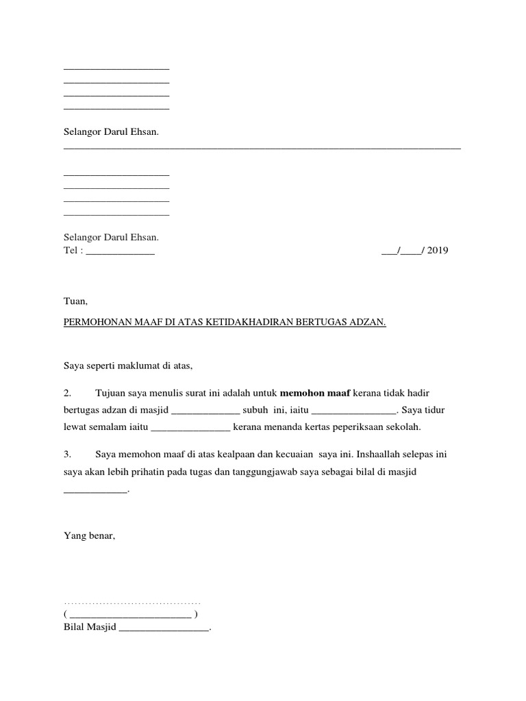 Surat Permohonan Maaf Rasmi Pdf