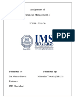 Assignment of Financial Management-II: PGDM - 2018-20
