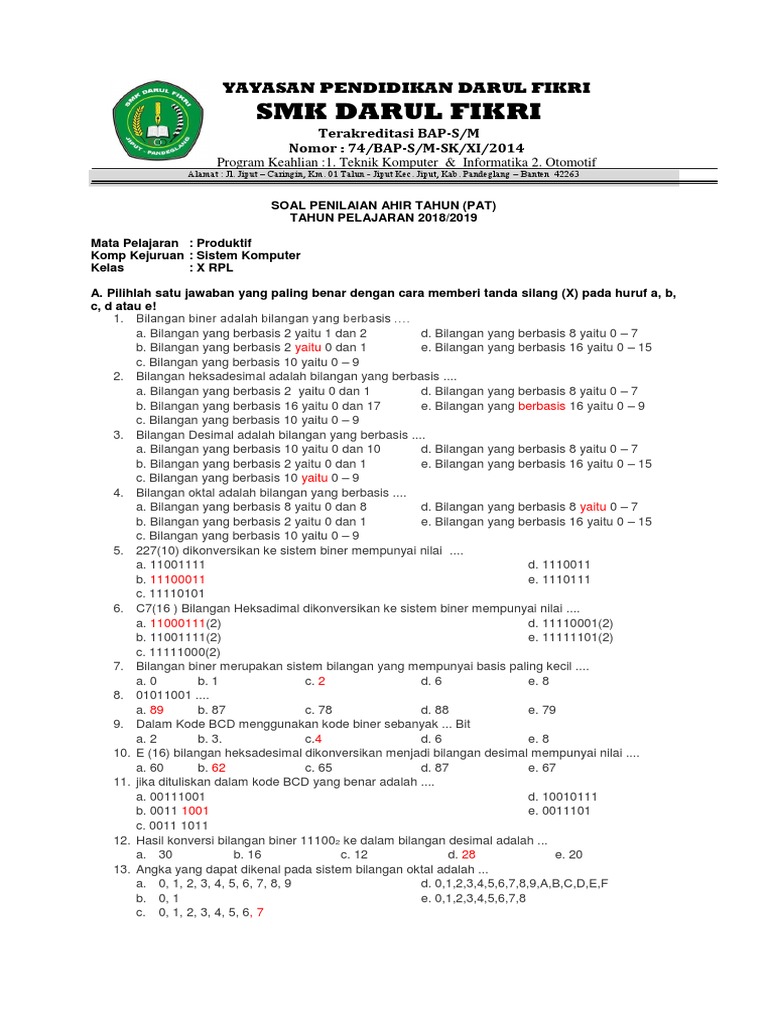 Soal Dan Jawaban Uas Kls 11 Sisttem Komputer