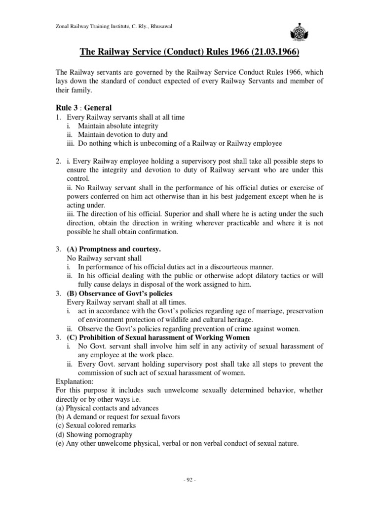 The Railway Service (Conduct) Rules 1966 (21.03.1966) Rule 3 General