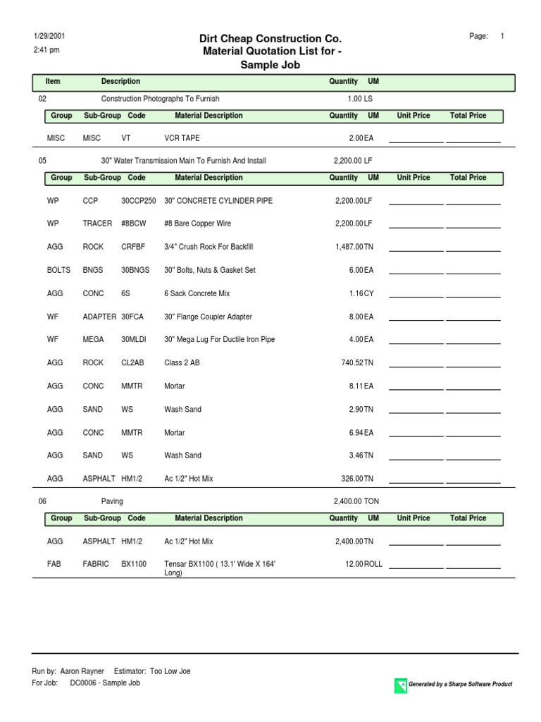 Dirt Cheap Construction Materials Quote | PDF | Engineering | Building ...