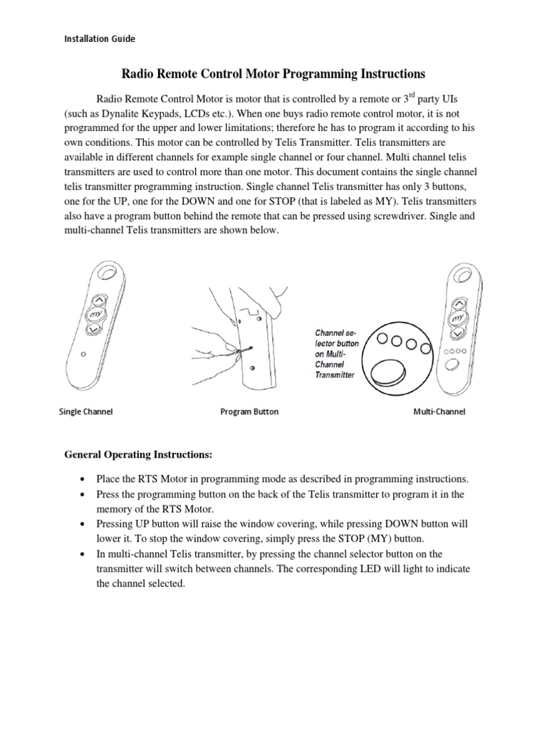 RTS Motor Programming Instructions | PDF | Remote Control | Electrical ...