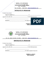 Certificate of Appearance: Provincial Health Office