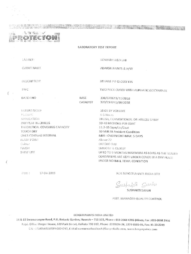 Paint Test Certificate | PDF