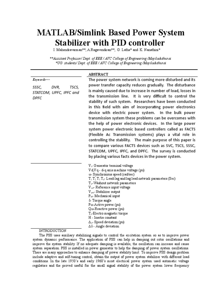 MATLAB/Simlink Based Power System Stabilizer With PID Controller PDF