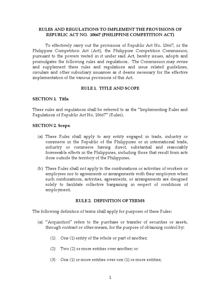 RA 10667 Implementing Rules and Regulations 1 PDF | PDF | Mergers And ...