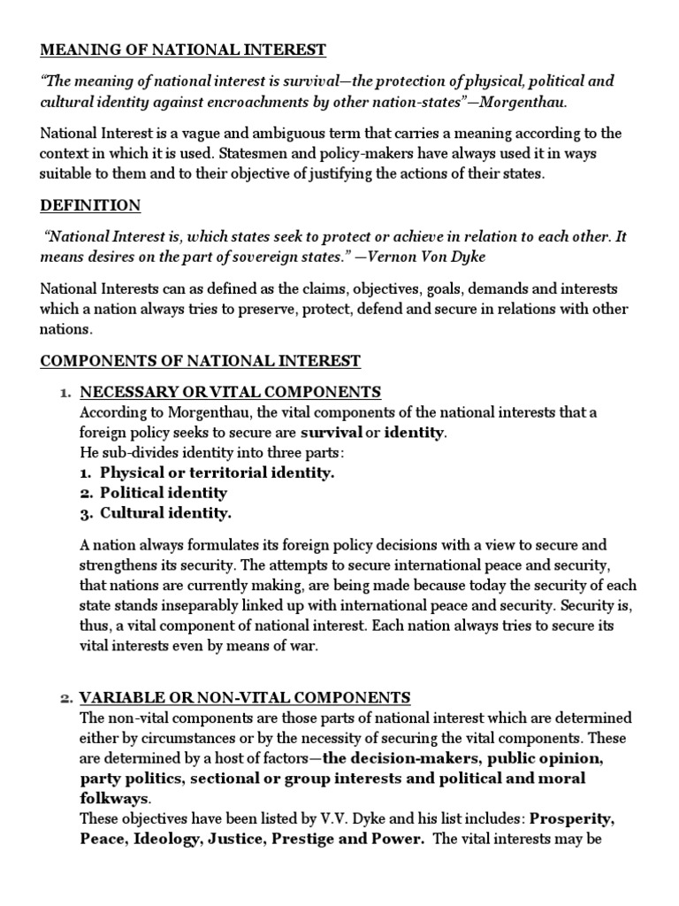 NATIONAL INTEREST MEANING AND DEFINITION intelligence overview