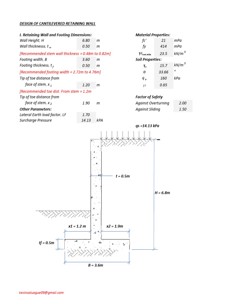 Structural Analysis and Design of Cantilevered Retaining Wall Part I ...