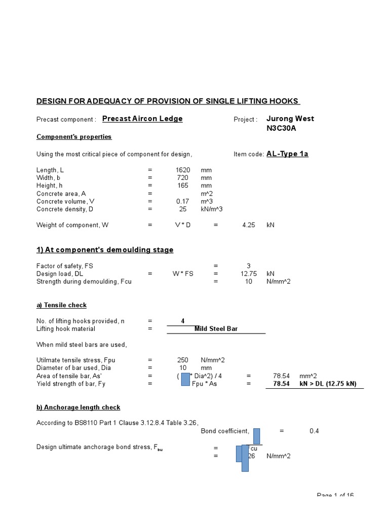 Lifting Hook Design JWN3C30A PDF Prestressed Concrete Precast