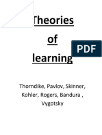 Theories of Learning: Thorndike, Pavlov, Skinner, Kohler, Rogers, Bandura, Vygotsky