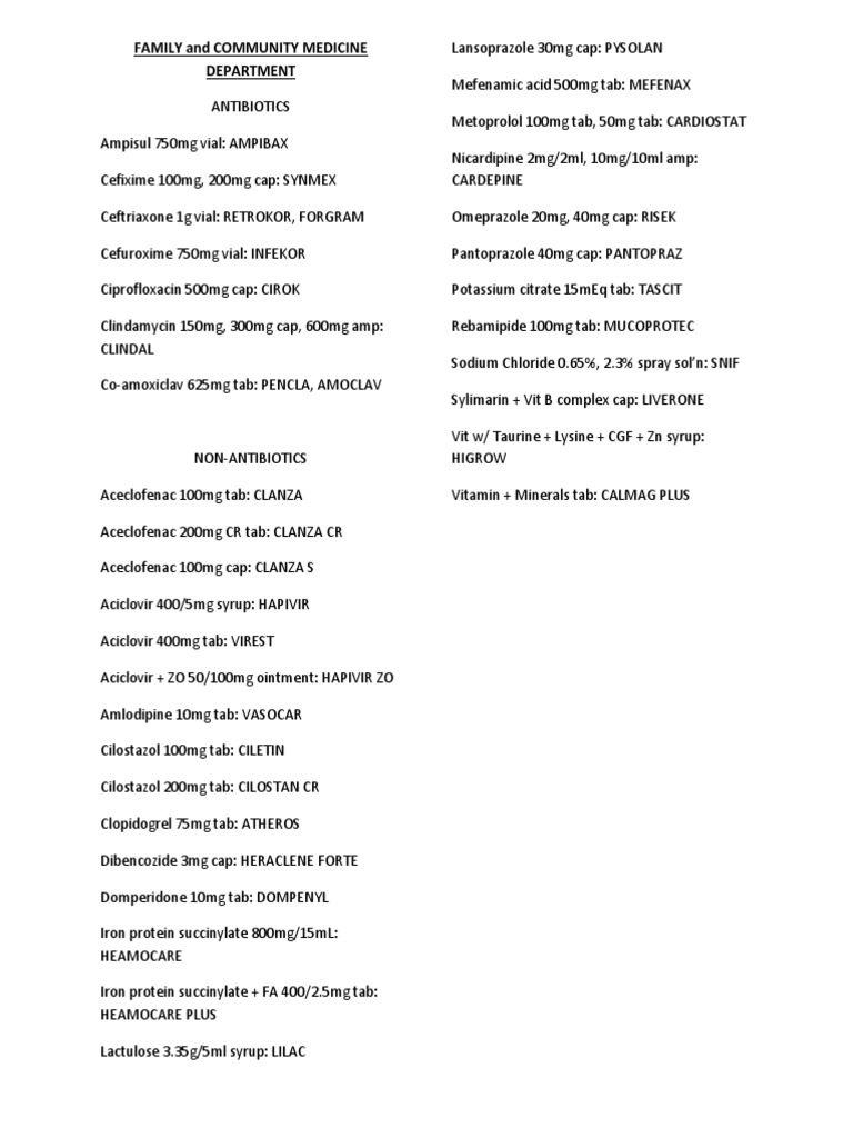 Essential Antibiotics and Medications List | PDF