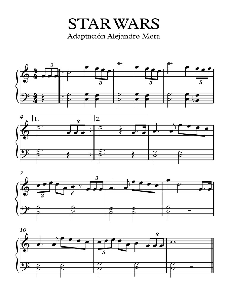 STAR WARS Adaptación Piano Fácil Partitura completa