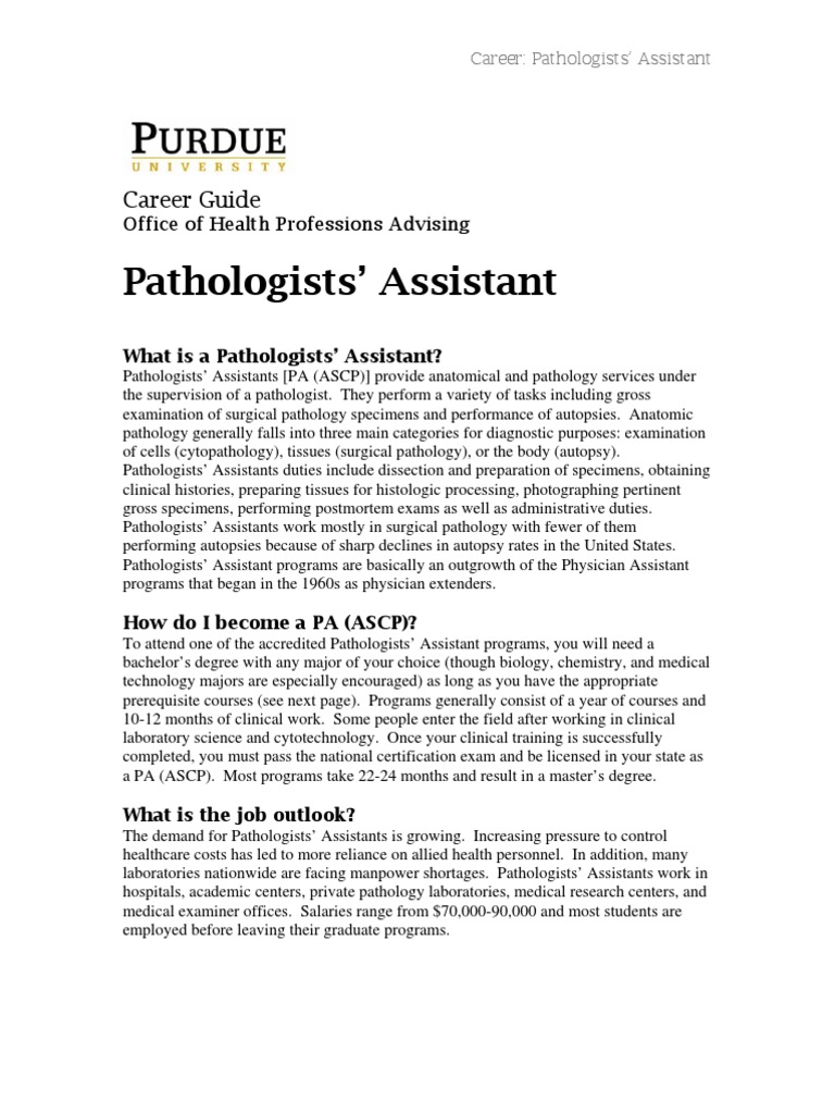Pathologists' Assistant Career Guide | PDF | Pathology | Autopsy