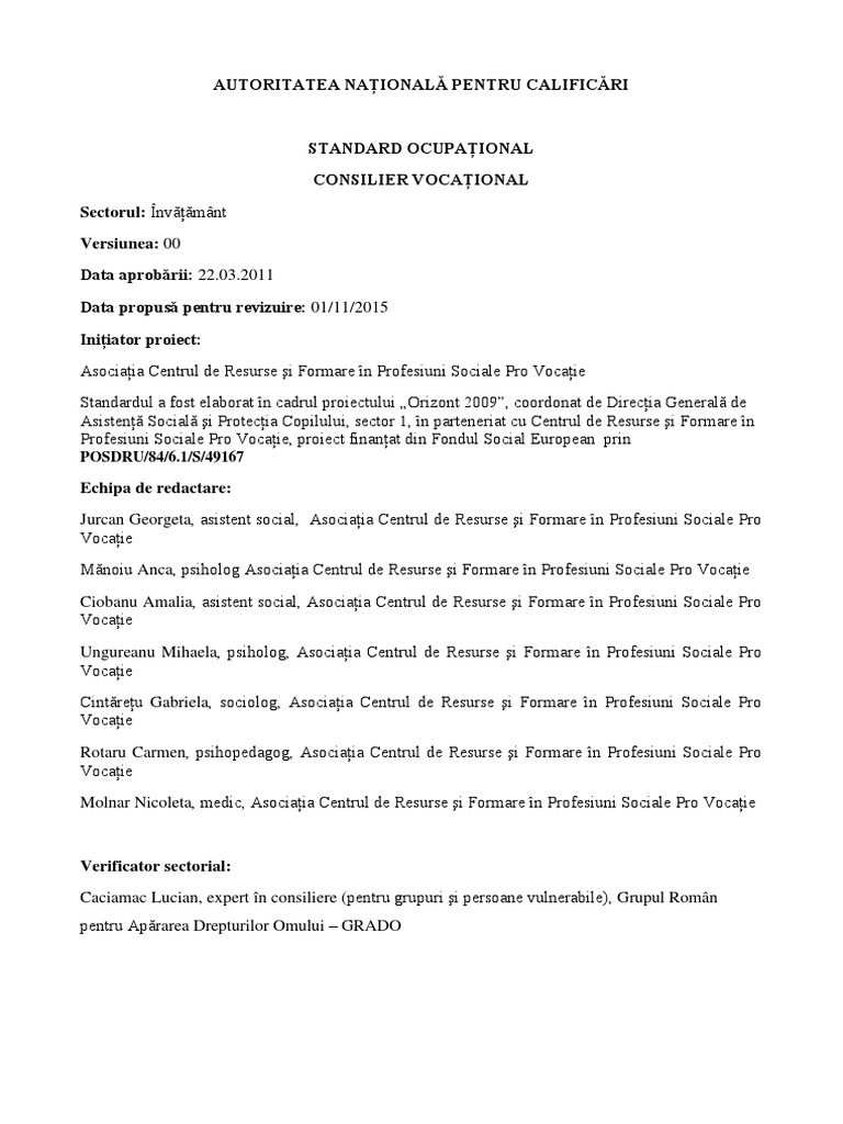 Consilier Vocational - SO | PDF