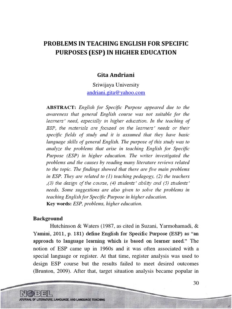 Challenges in Teaching ESP in Higher Ed | PDF | Teachers | Pedagogy