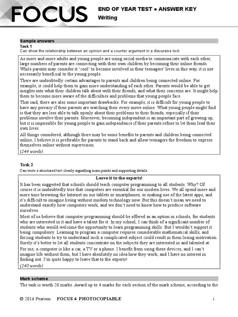 Sample Answers: Task 1 | PDF | Adolescence | Vocabulary