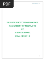 Pakistan Montessori Council Assignment of Module 06 by Aiman Batool Roll # D13112