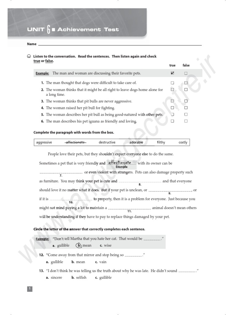 Summit 1 Unit 6 Test Pdf Pdf Parrot Pet
