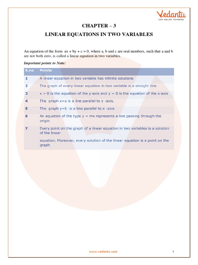 Linear Equations in Two Variables Guide | PDF