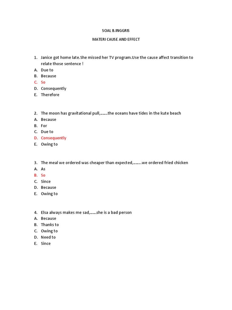 45+ Latihan soal cause and effect pilihan ganda information