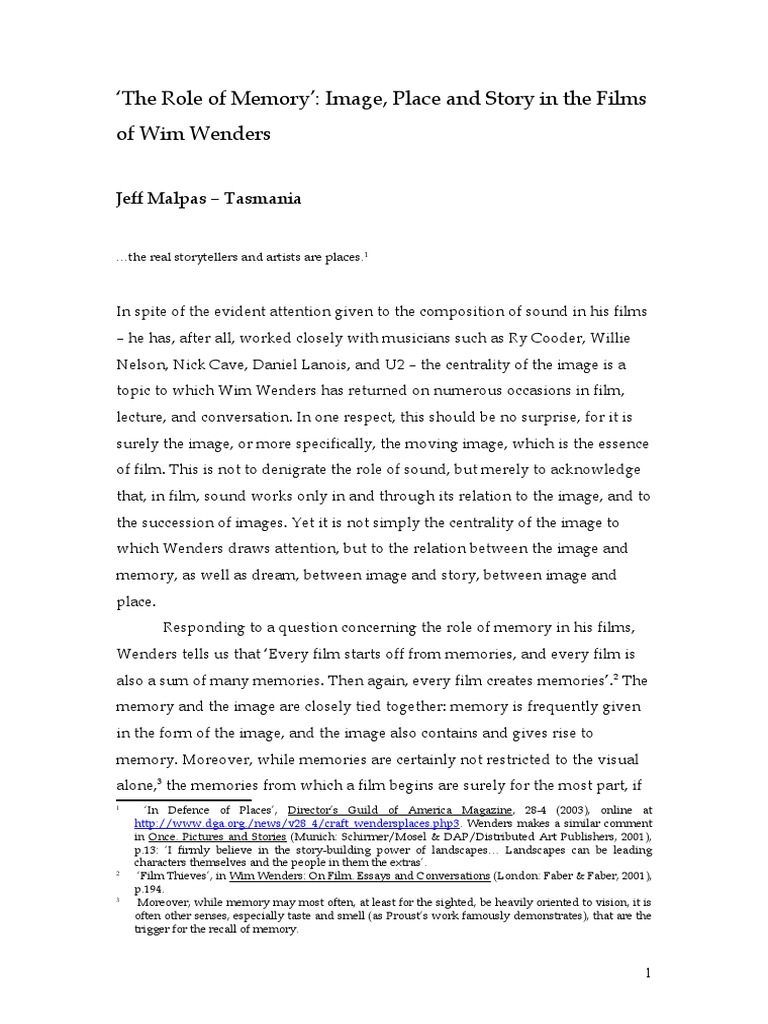 Memory and Image in Wenders' Films | PDF | Narrative