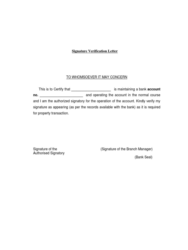Bank Signature Verification Letter | PDF