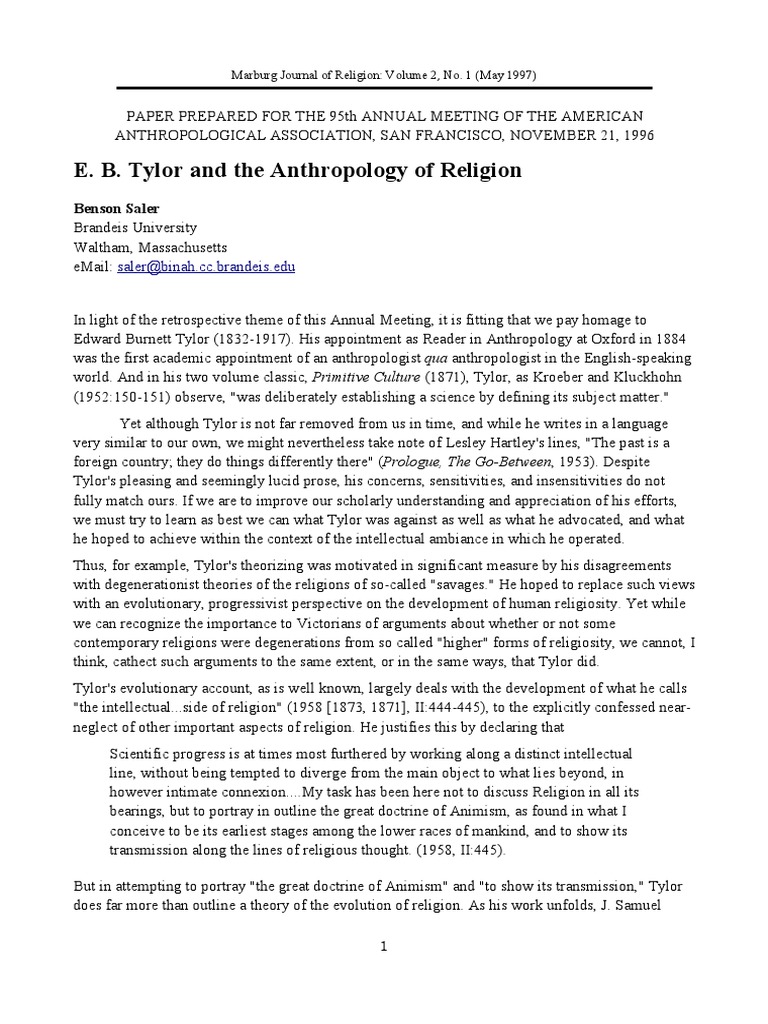 E. B. Tylor and The Anthropology of Religion: Benson Saler | PDF ...