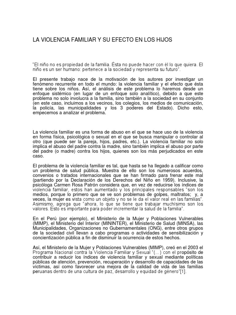 Efectos de la Violencia Familiar en Niños | PDF | Violencia doméstica ...