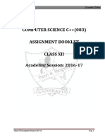 Computer Science C++ (083) Assignment Booklet Class Xii Academic Session: 2016-17