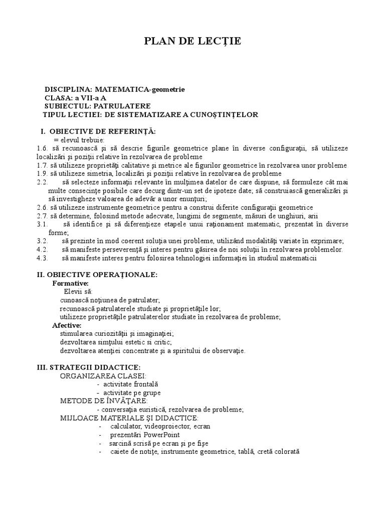 Plan de Lectie | PDF