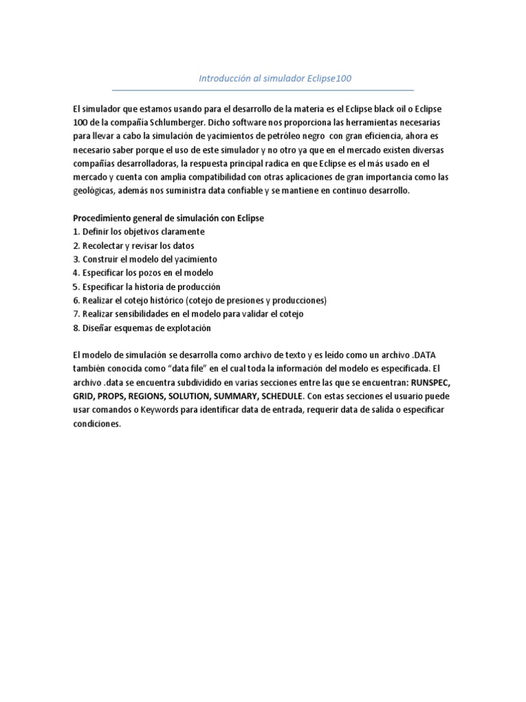 Introducción al Simulador Eclipse 100 | PDF | Archivo de computadora ...