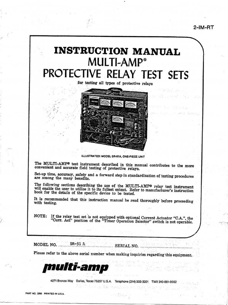 Instruction Manual. MultiAmp Protective Relay Test Sets Autores Varios Editorial AVO Miulti