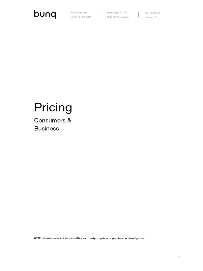 bunq Pricing Overview for Consumers & Businesses | PDF | Financial ...