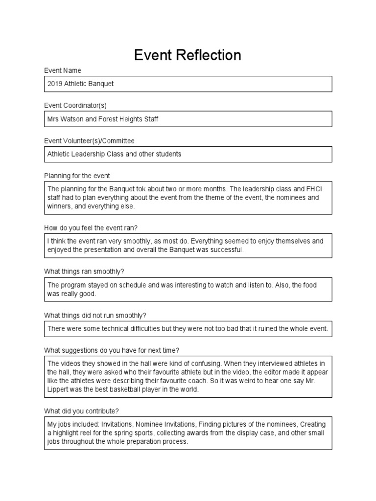 2019 Athletic Banquet Reflection | PDF | Career & Growth | Social Science