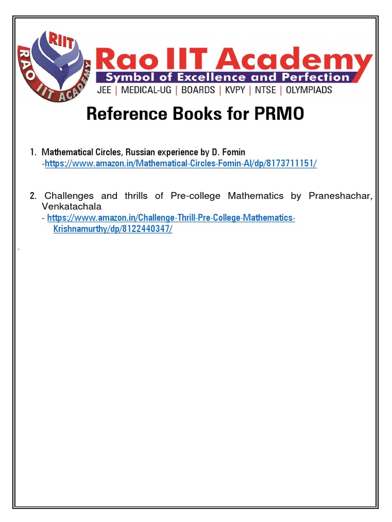 PRMO Prep: Essential Math Books | PDF