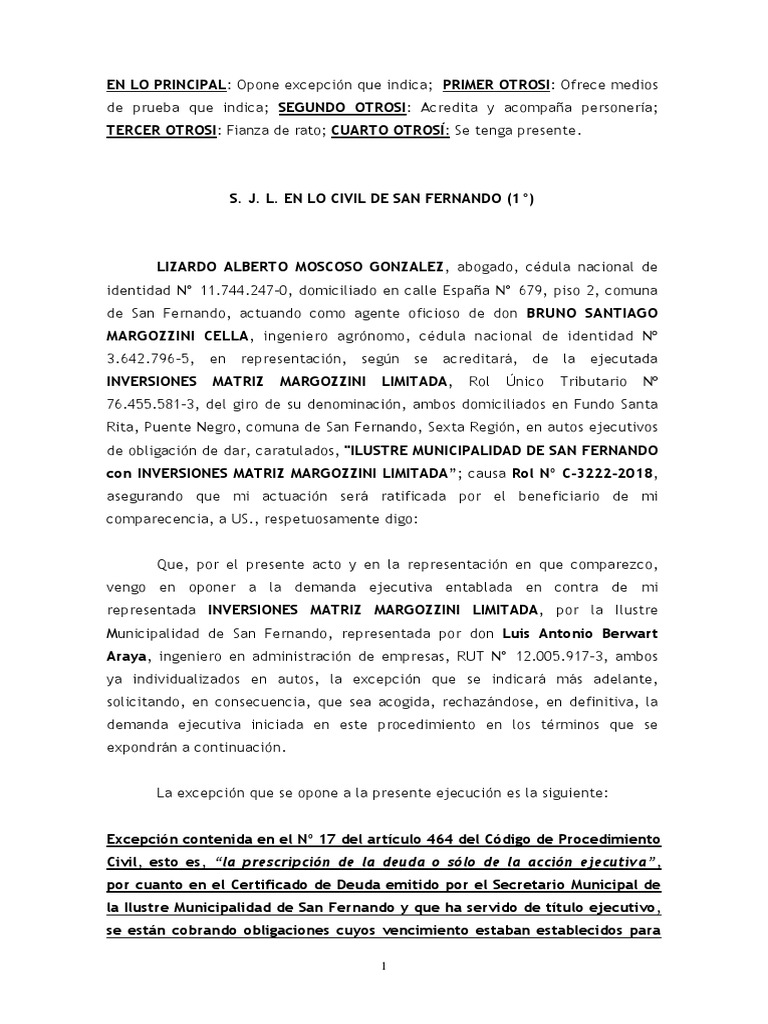 Descubrir 24+ imagen modelo de oposicion de excepciones en juicio ejecutivo chile