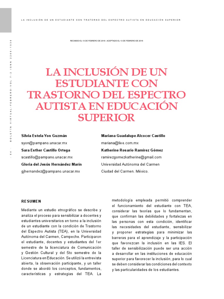 La Inclusion de Un Estudiante Con TEA | PDF | Espectro autista ...