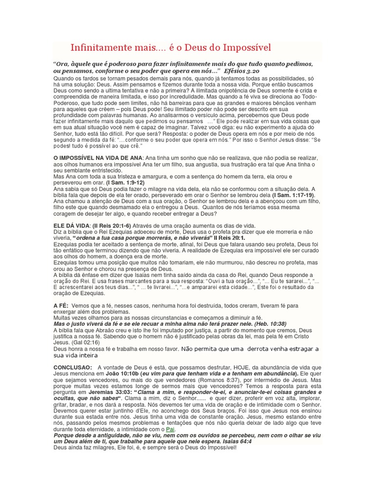 Pregação Infinitamente Mais É o Deus Do Impossivel, PDF