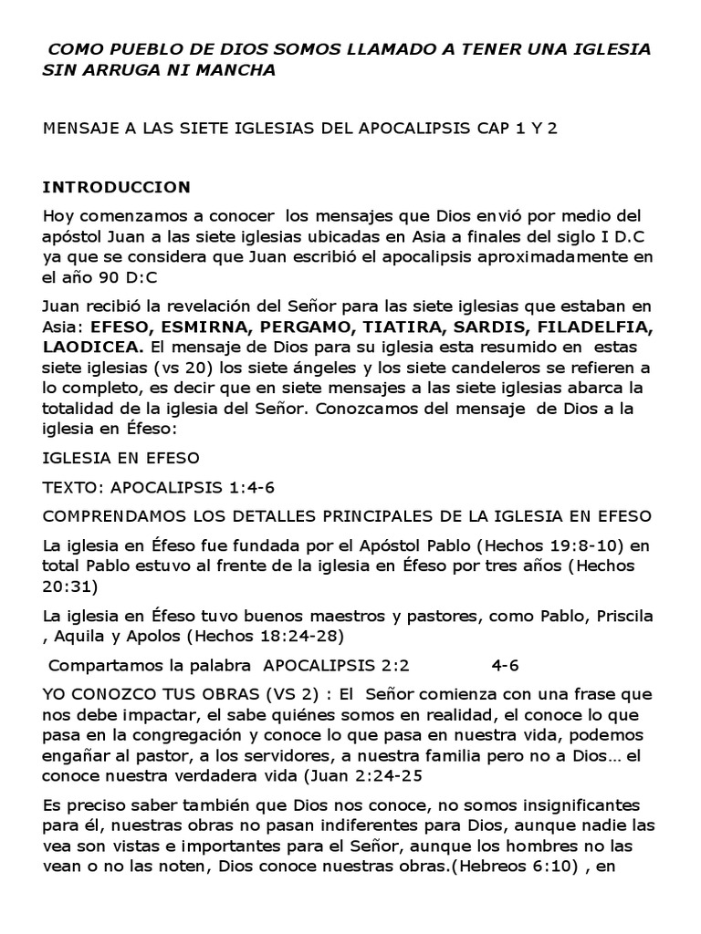 Iglesia Sin Mancha Ni Arruga Mensaje Bíblico PDF Cristo (título