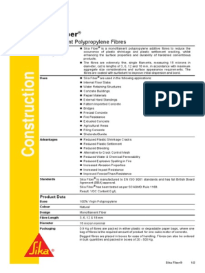 Sika Fiber: Monofilament Polypropylene Fibres, PDF, Fibers