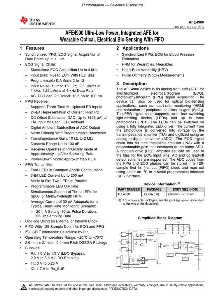 Afe4900 DS | PDF | Analog To Digital Converter | Electrostatic Discharge