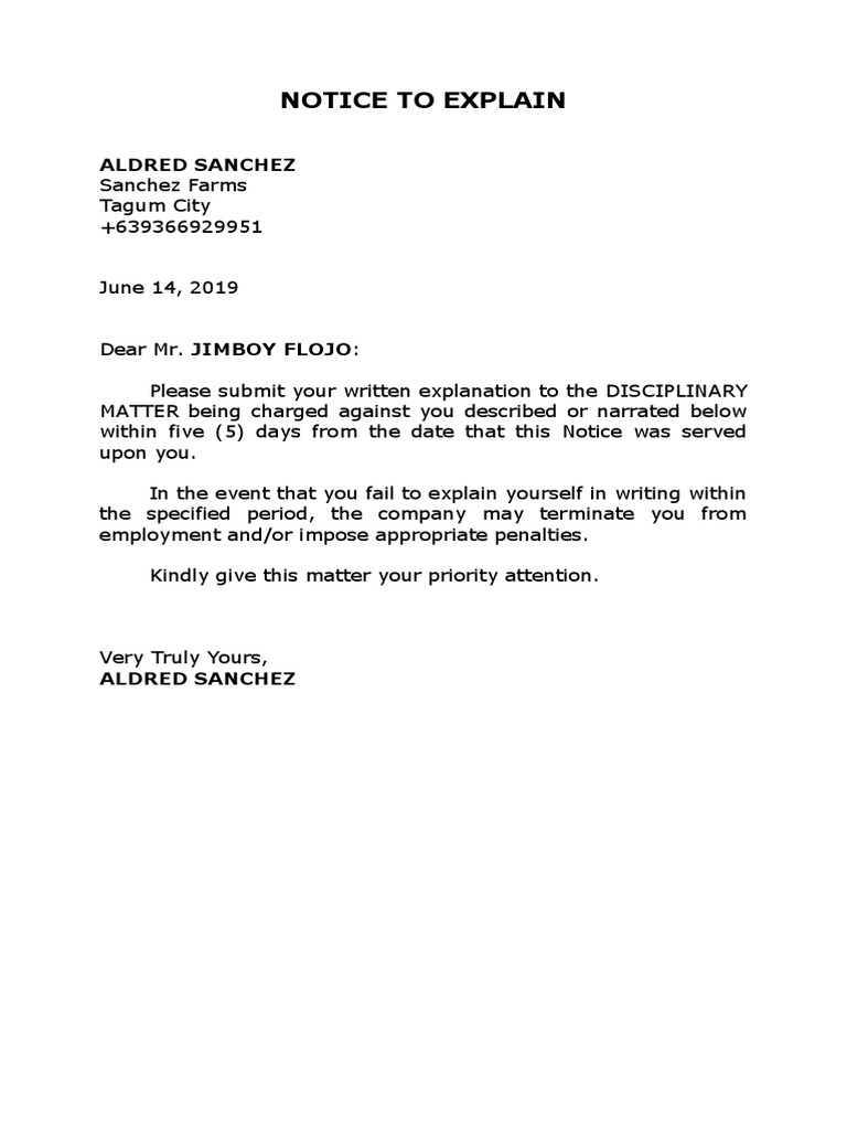 Notice to Explain: Employee Disciplinary Action | PDF | Career & Growth